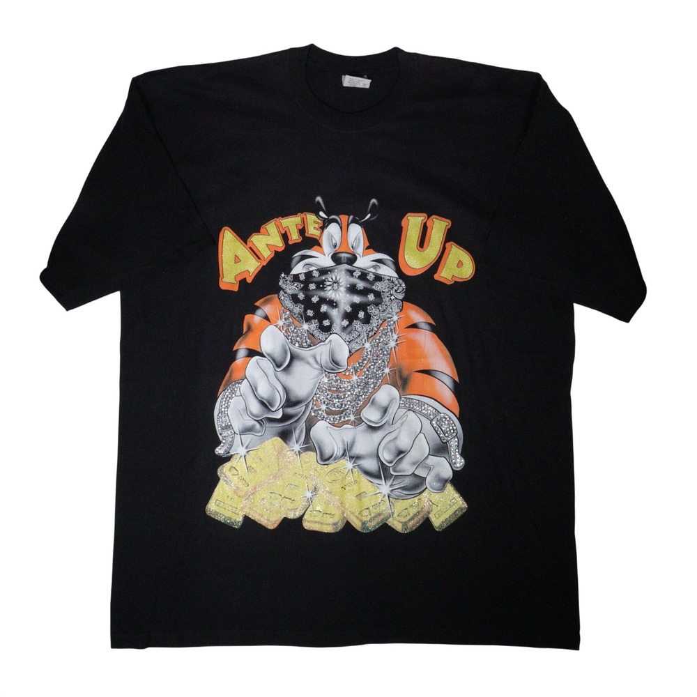 Vtg Y2K T-Shirt Ante Up Hip Hop Rap Streetwear Heavyweight Black Cotton Men 3XLT
